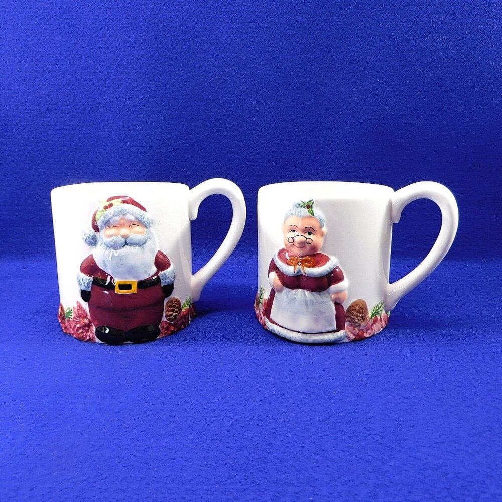 New Schnuck's Mr. & Mrs. Santa Mugs Original Box Large 16 ounces Vintage Stock